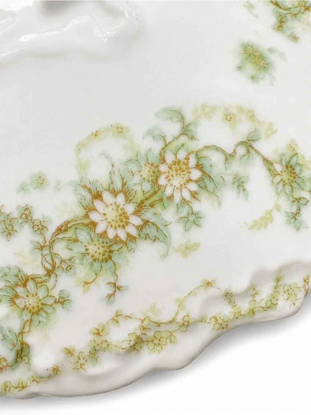 Elite Limoges France Covered Tureen Underplate Antique Green Floral